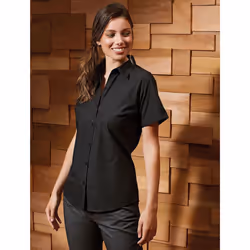 Premier Womens/Ladies Supreme Heavy Poplin Short Sleeve Work Shirt - 22, Black