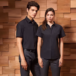 Premier Womens/Ladies Supreme Heavy Poplin Short Sleeve Work Shirt - 22, Black