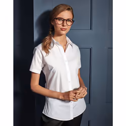 Premier Womens/Ladies Supreme Heavy Poplin Short Sleeve Work Shirt - 26, White