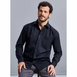 Russell Mens Long Sleeve Pure Cotton Work Shirt - 3XL, Black