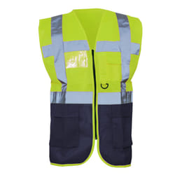 Yoko Hi-Vis Premium Executive/Manager Waistcoat / Jacket - M, Hi Vis Yellow/Navy