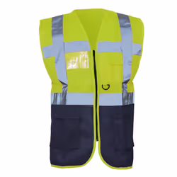Yoko Hi-Vis Premium Executive/Manager Waistcoat / Jacket - XL, Hi Vis Yellow/Navy