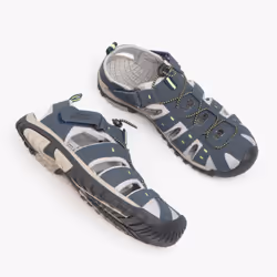 PDQ Mens Toggle & Touch Fastening Synthetic Nubuck Trail Sandals - 10 UK, Navy Blue/Lime