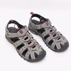 PDQ Mens Toggle & Touch Fastening Synthetic Nubuck Trail Sandals - 7 UK, Grey/Red