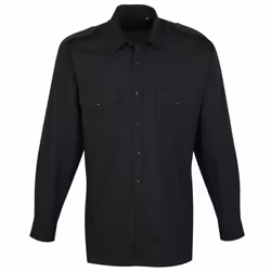 Premier Mens Long Sleeve Pilot Plain Work Shirt - 15.5, Black
