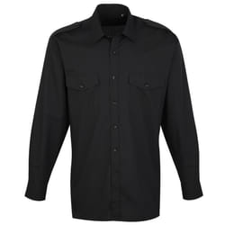 Premier Mens Long Sleeve Pilot Plain Work Shirt - 17.5, Black