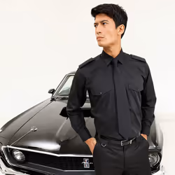 Premier Mens Long Sleeve Pilot Plain Work Shirt - 18.5, Black
