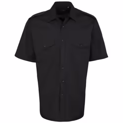 Premier Mens Short Sleeve Pilot Plain Work Shirt - 17.5, Black