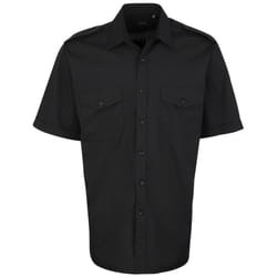 Premier Mens Short Sleeve Pilot Plain Work Shirt - 18.5, Black