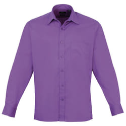 Premier Mens Long Sleeve Formal Plain Work Poplin Shirt - 17.5, Rich Violet