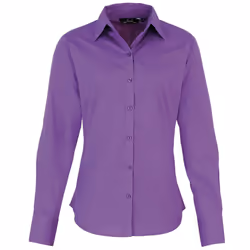 Premier Womens/Ladies Poplin Long Sleeve Blouse / Plain Work Shirt - 14, Rich Violet