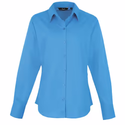 Premier Womens/Ladies Poplin Long Sleeve Blouse / Plain Work Shirt - 18, Sapphire