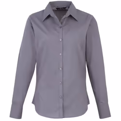 Premier Womens/Ladies Poplin Long Sleeve Blouse / Plain Work Shirt - 16, Steel