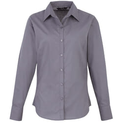 Premier Womens/Ladies Poplin Long Sleeve Blouse / Plain Work Shirt - 22, Steel