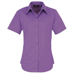 Premier Short Sleeve Poplin Blouse / Plain Work Shirt - 10, Rich Violet
