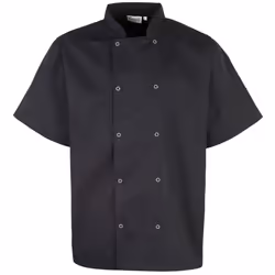 Premier Unisex Studded Front Short Sleeve Chefs Jacket - L, Black