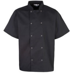 Premier Unisex Studded Front Short Sleeve Chefs Jacket - L, Black