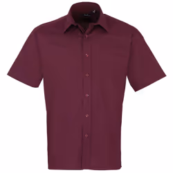 Premier Mens Short Sleeve Formal Poplin Plain Work Shirt - 16.5, Aubergine