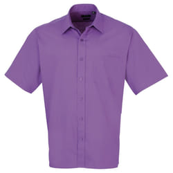 Premier Mens Short Sleeve Formal Poplin Plain Work Shirt - 14.5, Rich Violet