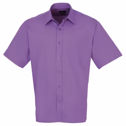 Premier Mens Short Sleeve Formal Poplin Plain Work Shirt - 15.5, Rich Violet