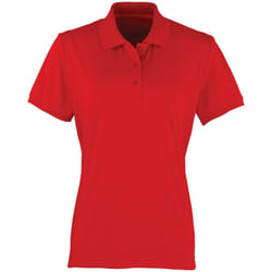 Premier Womens/Ladies Coolchecker Short Sleeve Pique Polo T-Shirt - S, Red