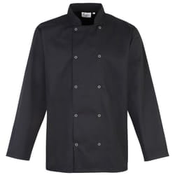 Premier Studded Front Long Sleeve Chefs Jacket / Chefswear - XS, Black