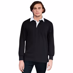 Front Row Mens Premium Long Sleeve Rugby Shirt/Top - XS, Black