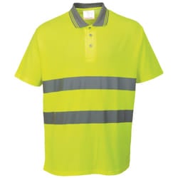 Portwest Cotton Comfort Reflective Safety Short Sleeve Polo Shirt - M, Yellow