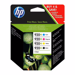 4pk HP 920XL High Yield Black, Cyan, Magenta & Yellow Ink Cartridges