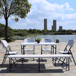 5ft Trestle Folding Table Indoor Outdoor Garden Plastic Picnic BBQ Catering - White