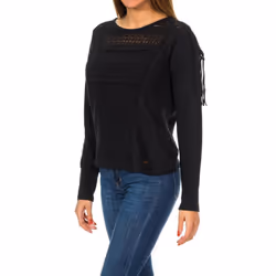 Jersey De Manga Larga Colorado Fringe Lace Tee G60002on Para Mujer - black, XS
