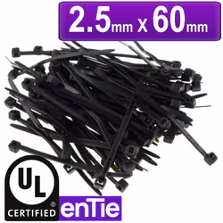 enTie Black Cable Ties 2.5mm x  60mm Nylon 66 UL Approved [100 Pack]