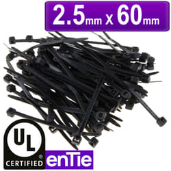 enTie Black Cable Ties 2.5mm x  60mm Nylon 66 UL Approved [100 Pack]