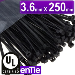 enTie Black Cable Ties 3.6mm x 250mm Nylon 66 UL Approved [100 Pack]