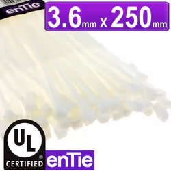 enTie Natural White Cable Ties 3.6mm x 250mm Nylon 66 UL Approved [100 Pack]