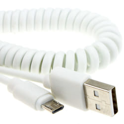 kenable Coiled Shielded USB 2.0 A To MICRO B Data and Charging Cable White 1.8m