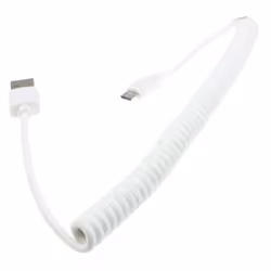 kenable Coiled Shielded USB 2.0 A To MICRO B Data and Charging Cable White 1.8m