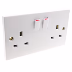 kenable Double 2 Gang Switched UK 13A Mains Power Outlet Faceplate White