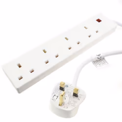kenable 4 Gang Way UK 13A Trailing Socket Mains Power Extension Lead White with LED 5m