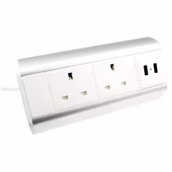 kenable Desktop Bench Table Mountable PDU 2 x UK Sockets & 2 x USB Ports Power Pod White