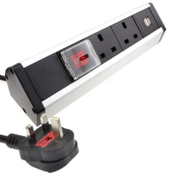 kenable Desktop Bench Table Mountable PDU 2 x UK Sockets & 2 x USB Power Pod Switched