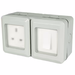 Double Gang Fully Weatherproof Switch & 3 Pin UK Power Socket Outdoor IP55 White
