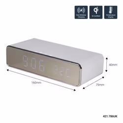 Digital Alarm Clock with 10W Fast Mobile Phone Wireless Charging Plate White