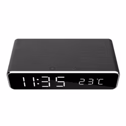 Digital Alarm Clock with 5W QI Mobile Phone Wireless Charging Plate Black