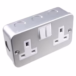 kenable Double Gang Metal Clad Steel UK Mains Power Socket with Cable Entry Points