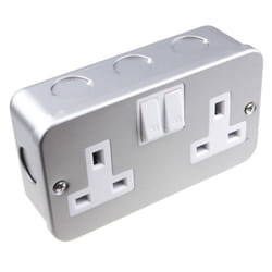kenable Double Gang Metal Clad Steel UK Mains Power Socket with Cable Entry Points