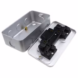 kenable Double Gang Metal Clad Steel UK Mains Power Socket with Cable Entry Points