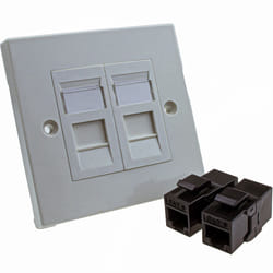 kenable Through Coupler Faceplate Cat6 2 Port RJ45 Socket Network UK Plate