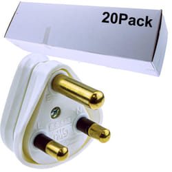 kenable 3 ROUND PIN Power Plug for Industrial 15A Sockets Unfused BS546 White [20 Pack]