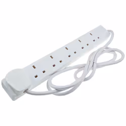 kenable 6 Gang/Six Way Slimline UK Mains Power Strip Extension Lead 2m White